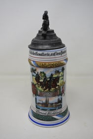 1/2 Liter Regimental Beer Stein Pewter Lid Lithophane Bottom