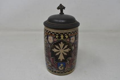 Unusual German Pottery Beer Stein 1/2 Liter