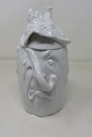 White Porcelain Character Beer Stein Set-On Lid "Cucumber man"