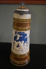 Mettlach 3 Liter Beer Stein #2194 Turtle Inlay Lid & Alligator Handle Black Whale of Ascalon