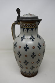 Mettlach #1878 Beer Stein Pitcher with Inlay Lid