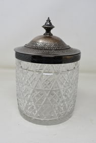 Antique Glass Biscuit Jar with Hinged Lid