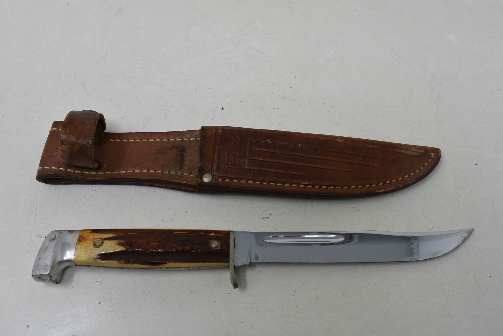 Early Case Stag Handle Fixed 5" Blade Knife in Sheath 1940s (1 of 6)