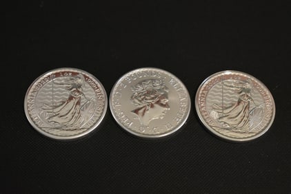3 Britannia 1 oz .999 Silver 2 pound Coins Uncirculated