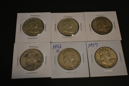 6 Franklin Silver Half Dollars