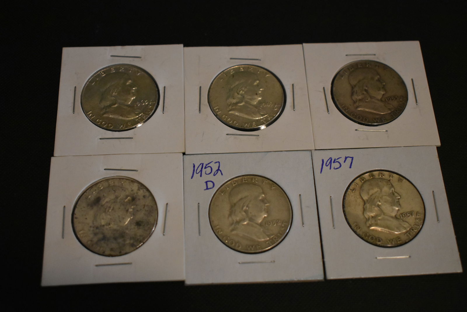 6 Franklin Silver Half Dollars (1 of 3)