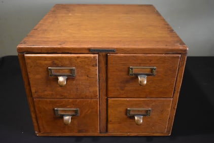 Vintage Library Bureau Makers Oak 4 Drawer Card Catalog Cabinet