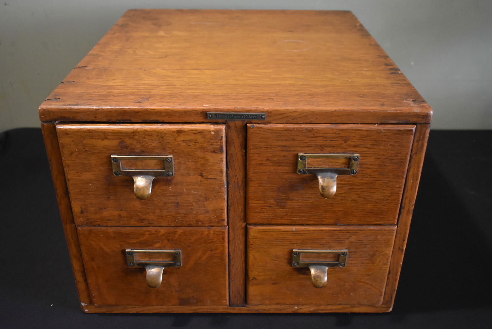 Vintage Library Bureau Makers Oak 4 Drawer Card Catalog Cabinet (1 of 7)