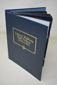 Book with 61 Liberty Silver Walking Half Dollars