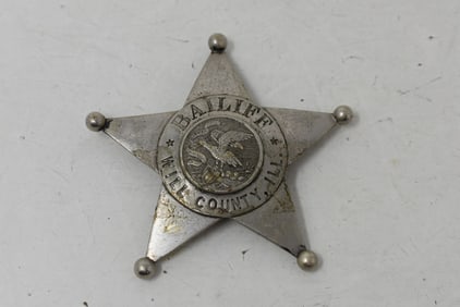 Vintage Will County Illinois Bailiff Badge Obsolete