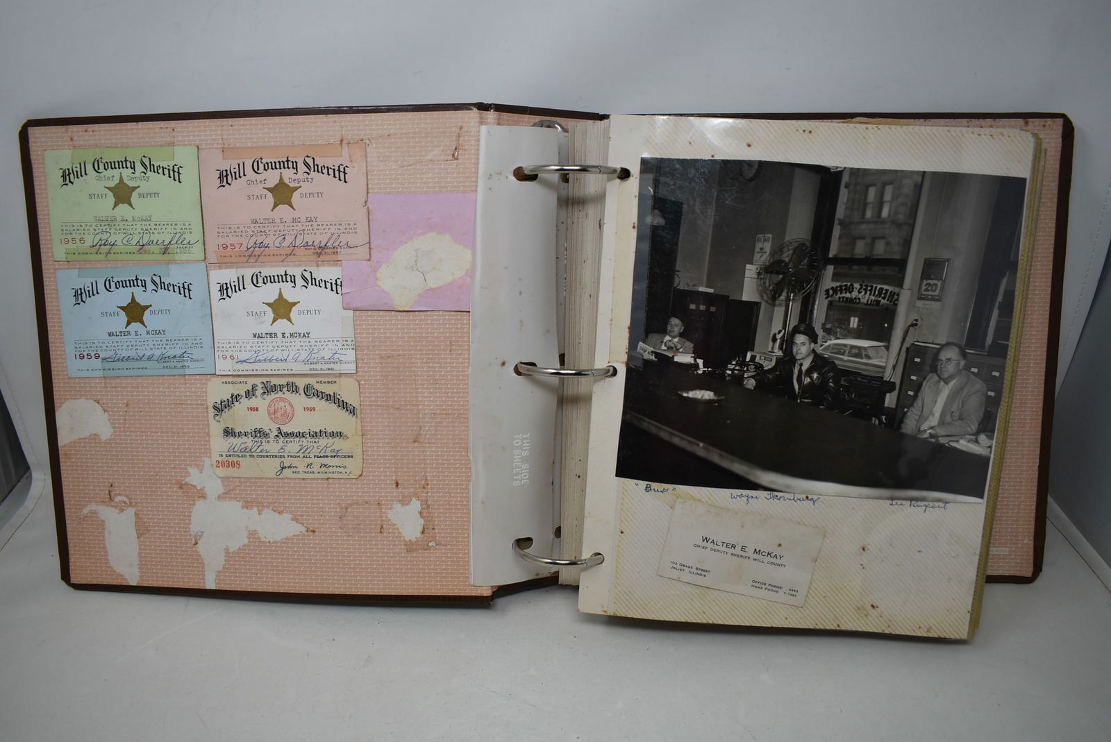 1950s 1960s Will County Illinois Chief Deputy Sheriff Scrapbook: 1950s and 60s Will County Chief Deputy Sheriff Scrapbook containing Photos, Clippings, Letters and more. There are more pages then shown in photos.
