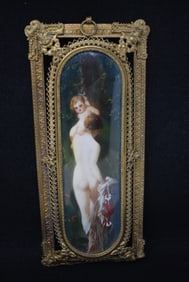 Miniature Painted Nude Study in Metal & Glass Frame