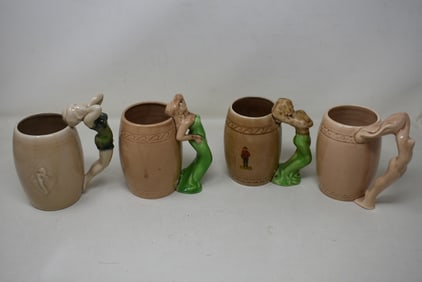 4 Vintage Nude Handle Mugs Glasses including Dorothy Kindell