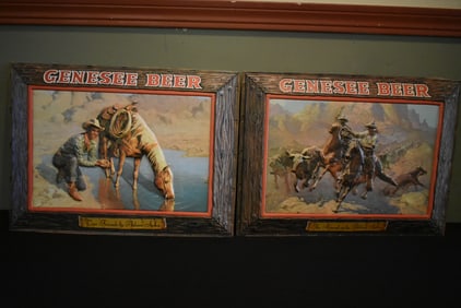 2 Vintage Genesse Beer Sign Inserts Adam Styka New Old Stock
