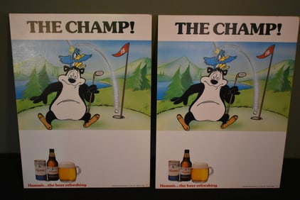 2 Vintage Hamm's Beer Advertising Cardboard Counter Signs NEW OLD STOCK