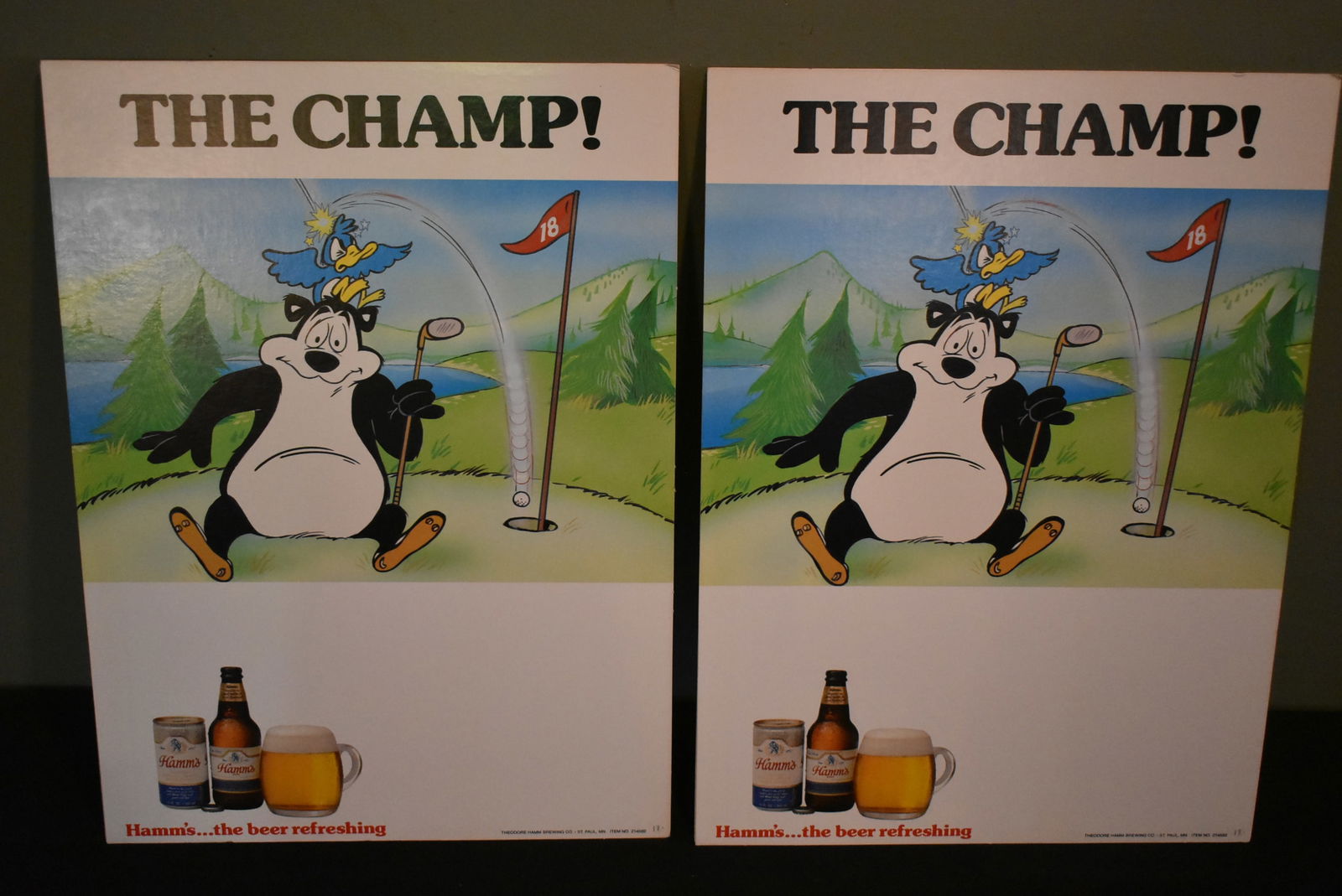 2 Vintage Hamm's Beer Advertising Cardboard Counter Signs NEW OLD STOCK (1 of 3)