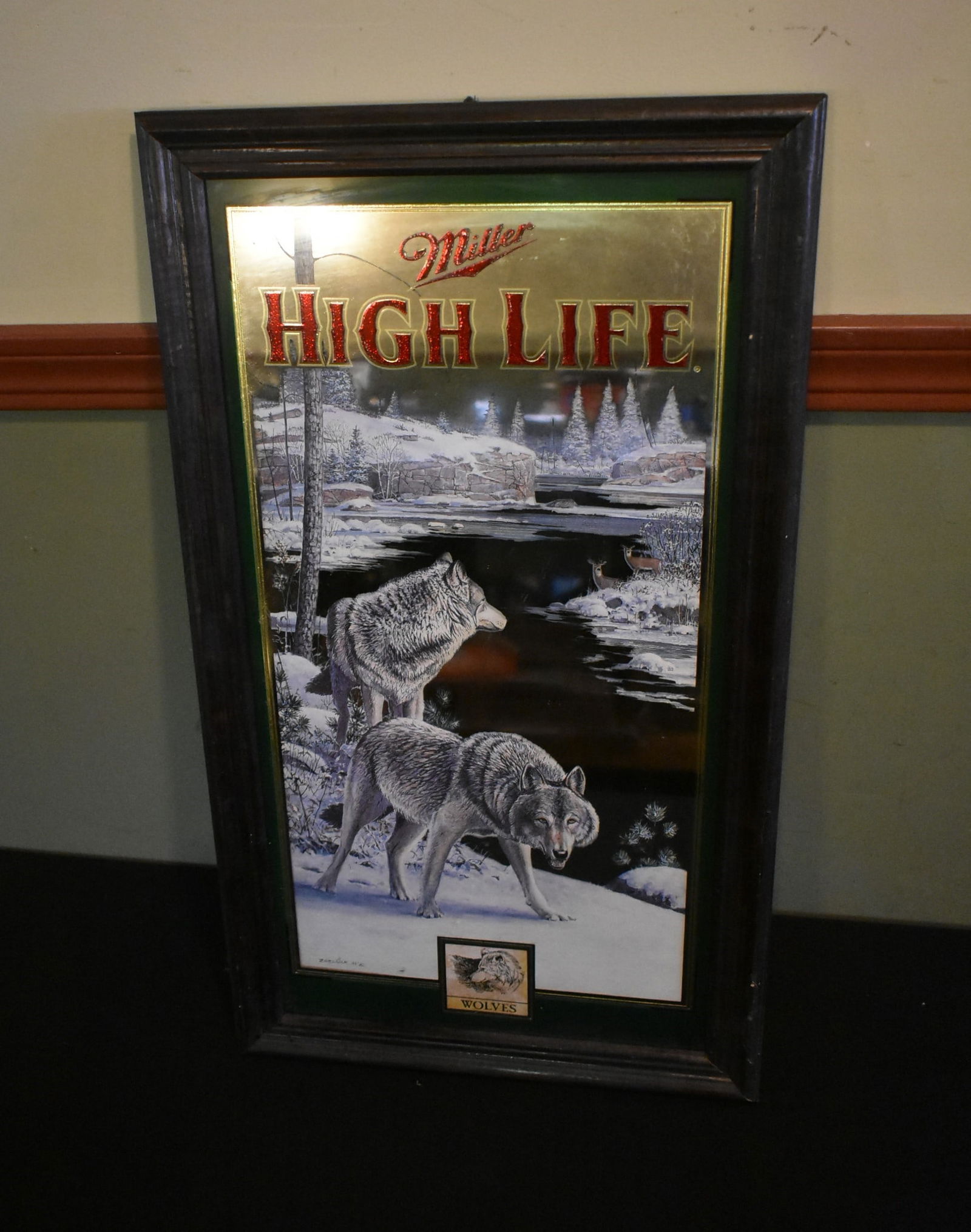 Vintage Miller High Life Beer Bar Mirror Sign Wolves (1 of 3)