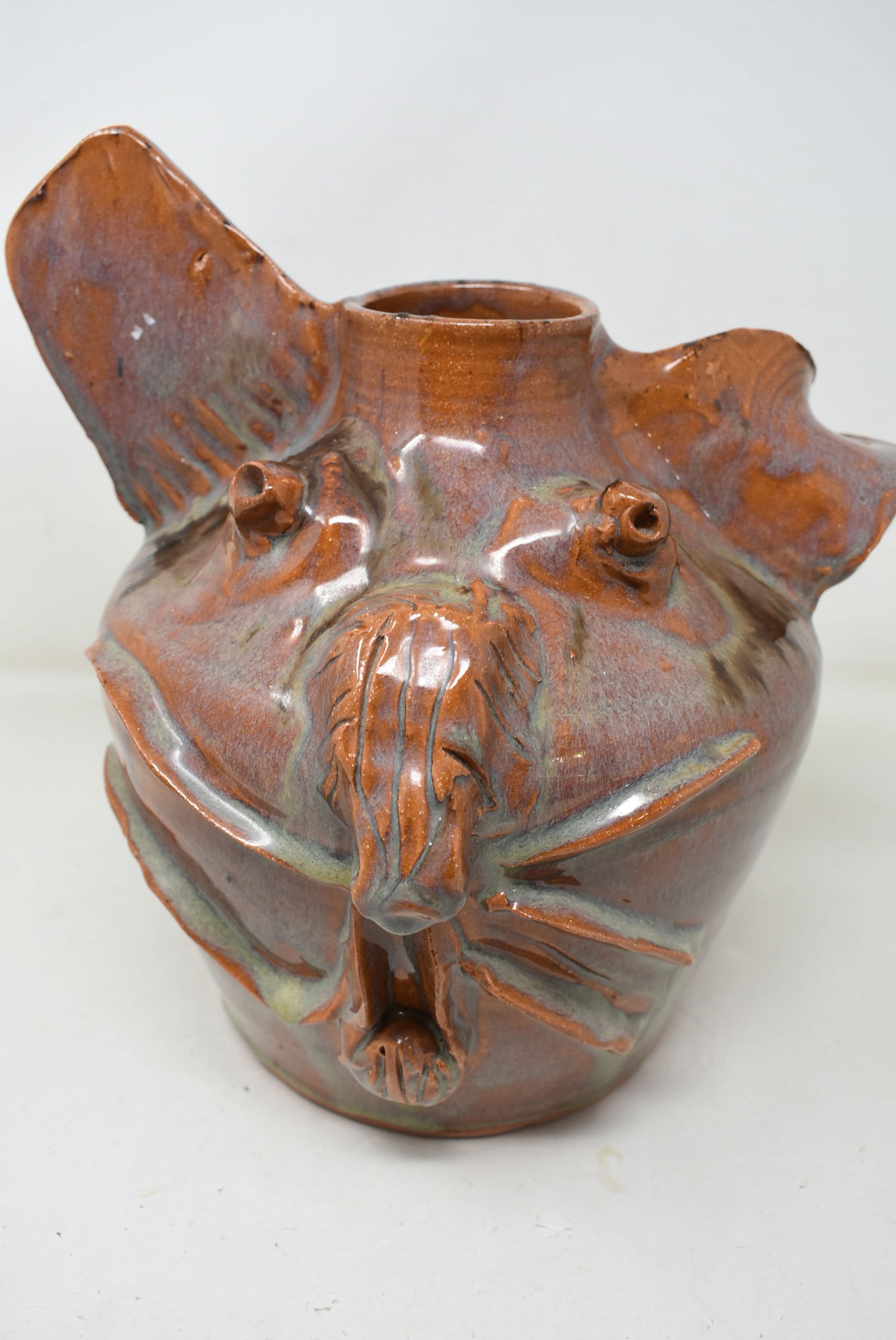 Ram Pottery Creston NC Folk Art Face Jug Signed: Ram Pottery Creston North Carolina 11" Folk Art Face Jug, Signed. In nice condition with no chips or cracks.