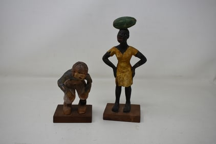 2 Alvin William Meyer (1892-1976) African American Hand Painted Pottery Figures