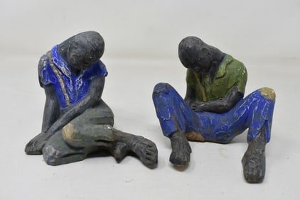 2 Alvin William Meyer (1892-1976) African American Hand Painted Pottery Figures