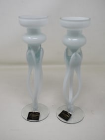 2 Makora Krosno Glass Candle Holders 9.5"