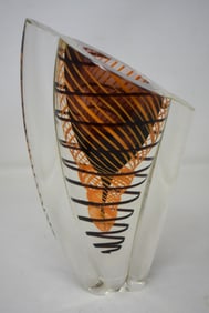 Abstract Art Glass Swirl Vase 10" Unsigned