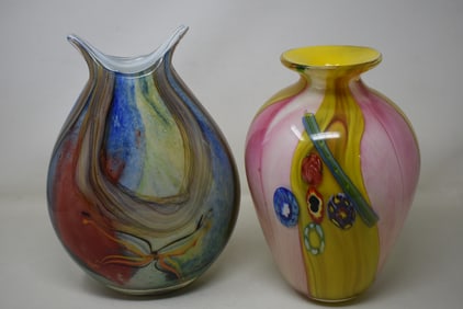 2 Large Art Glass Vases Unsigned