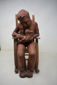 Large Arlene Siegel Sculpture 16" Man in Rocking Chair with Duck