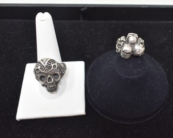 2 Sterling Silver Skull Rings