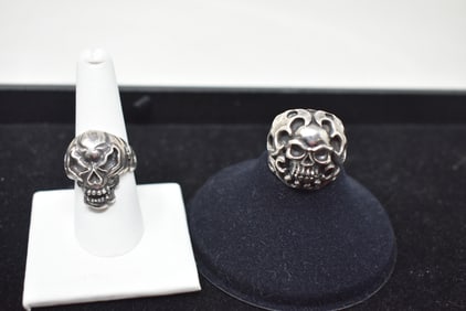 2 Sterling Silver Skull Rings
