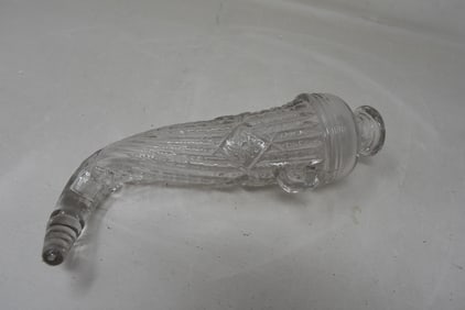 Vintage Glass Powder Horn Flask 9"
