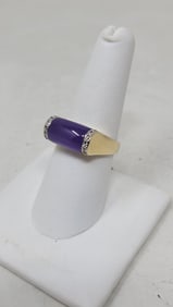 14K Gold Purple Jade and Diamond Ring