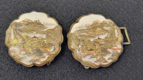 Pair of Antique Meiji Period Japanese Satsuma Belt Buckles