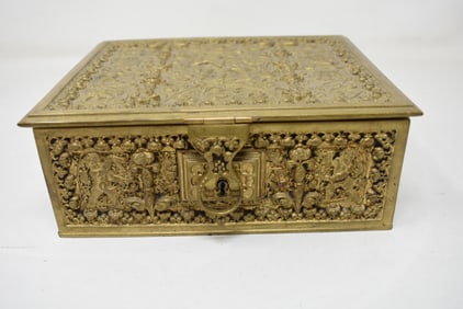 Ornate Erhard & Sohne Germany Art Nouveau Brass Repousse Dresser Box