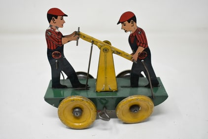 Vintage Girard Toys Tin Litho Railroad Hand Car Wind-Up Toy