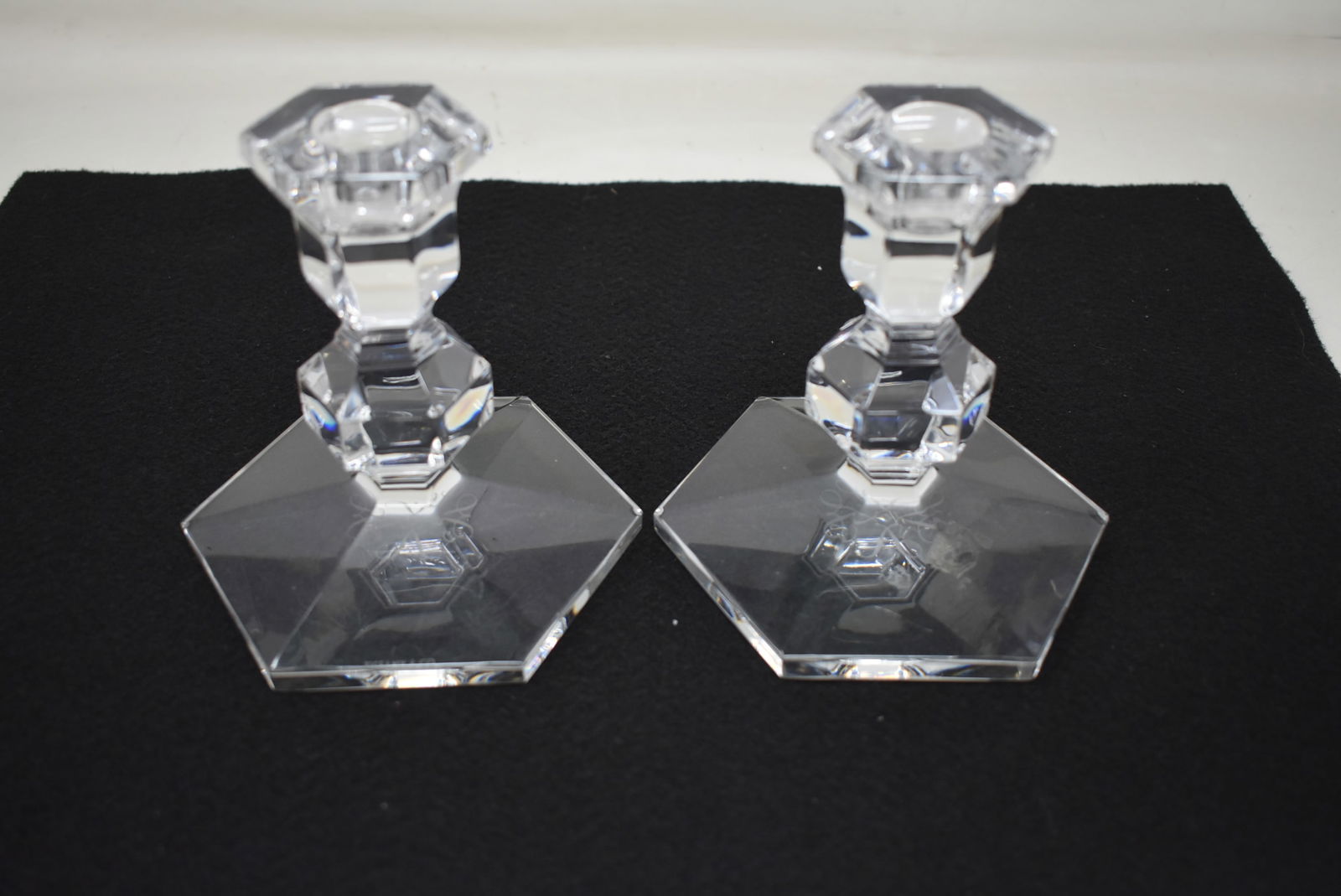 Pair of Val St. Lambert Tiffany & Co 5" Crystal Candlesticks Signed (1 of 4)