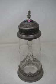 1 Liter Glass Beer Stein with Pewter Lid and Base
