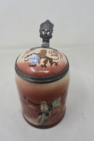 Diesinger Old Lowen-Brau Pottery German Beer Stein with Man on Bike
