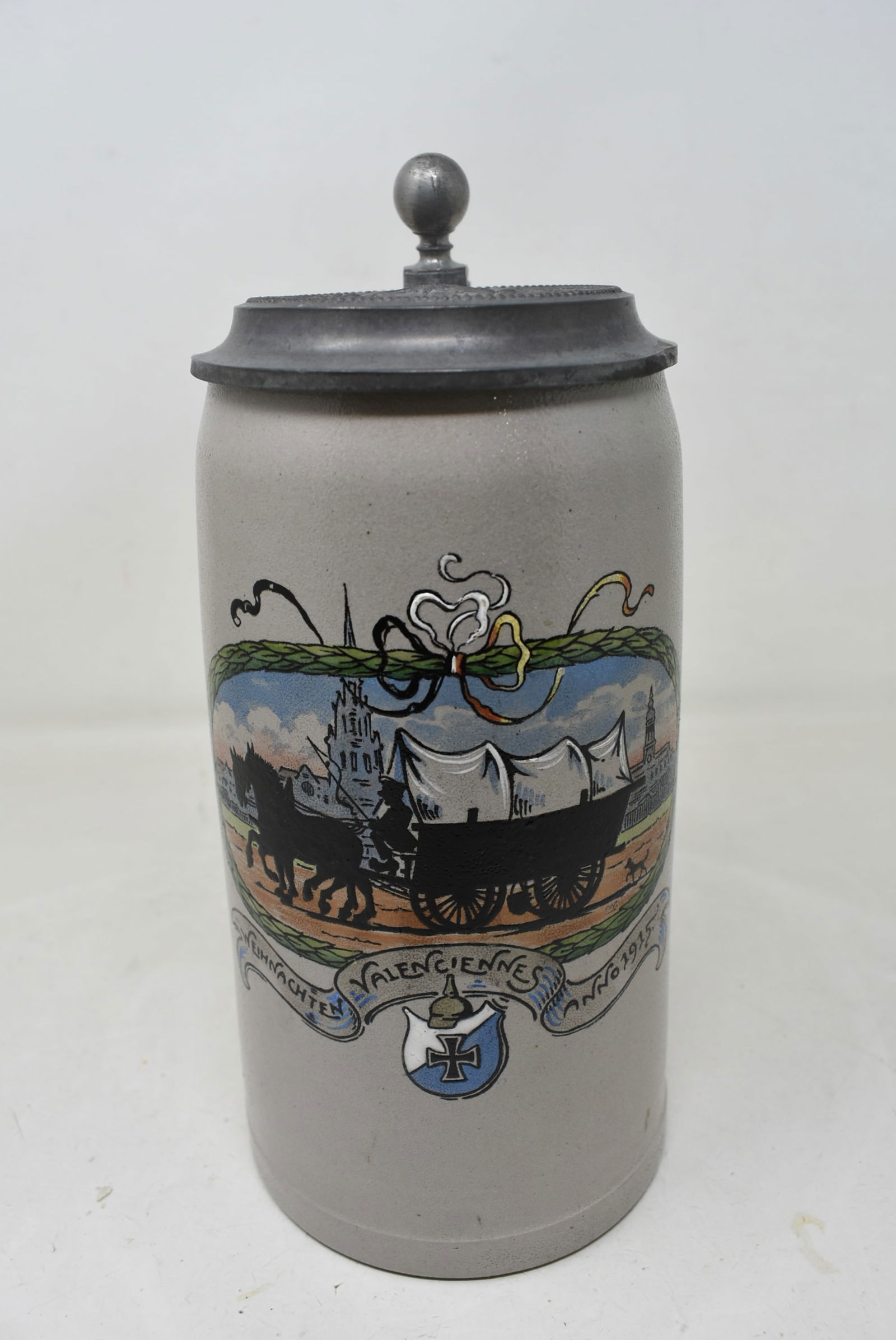 WWI Imperial German Occupied Valenciennes France Christmas stein 1 Liter Martin Pauson (1 of 7)