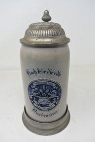 German 1 Liter Brewers Toast Beer Stein "Hoch Lebe" with Shield Reinhold Merkelbach