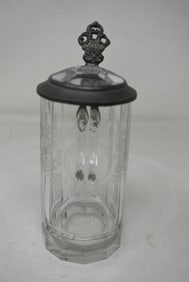 .3 Liter Etched Glass Beer Stein with Prism Lid