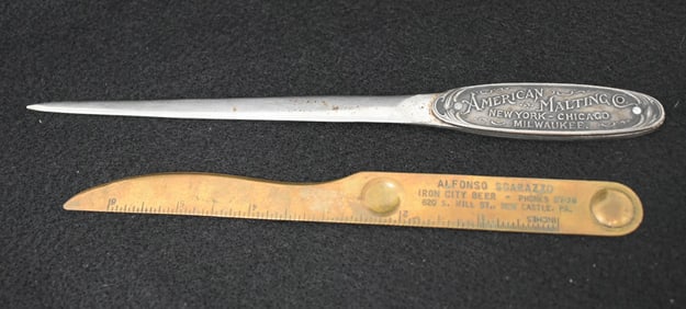 2 Vintage Brewery Letter Openers American Malting Co. and Iron City