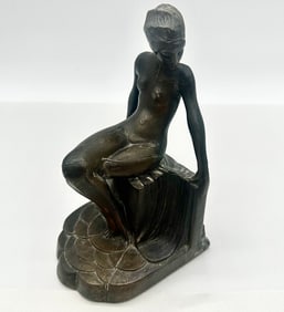 Art Deco Modest Maiden Spelter Nude Woman Single Bookend circa 1930's