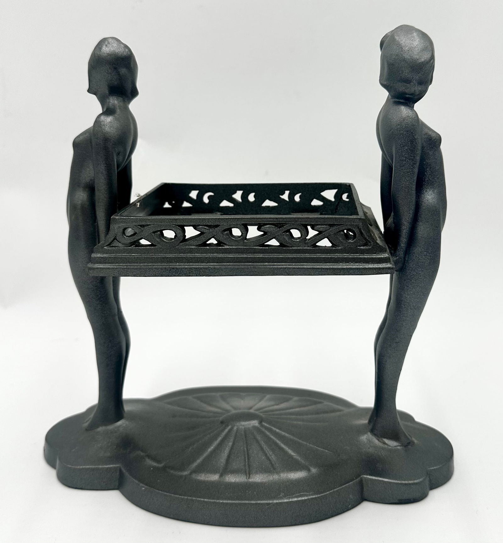 Art Deco Cigarette Box Holder Frankart Nude Nymph Women: Frankart Cigarette Box (no Glass Box, it's missing) Nude nymph Women are holding up the ends (featured as shown in a page from the 1930 Catalogue) this However is unmarked (common for Frankart) so we