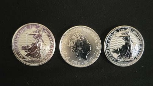 Lot of 3 .999 Silver 1 oz Britannia Coins
