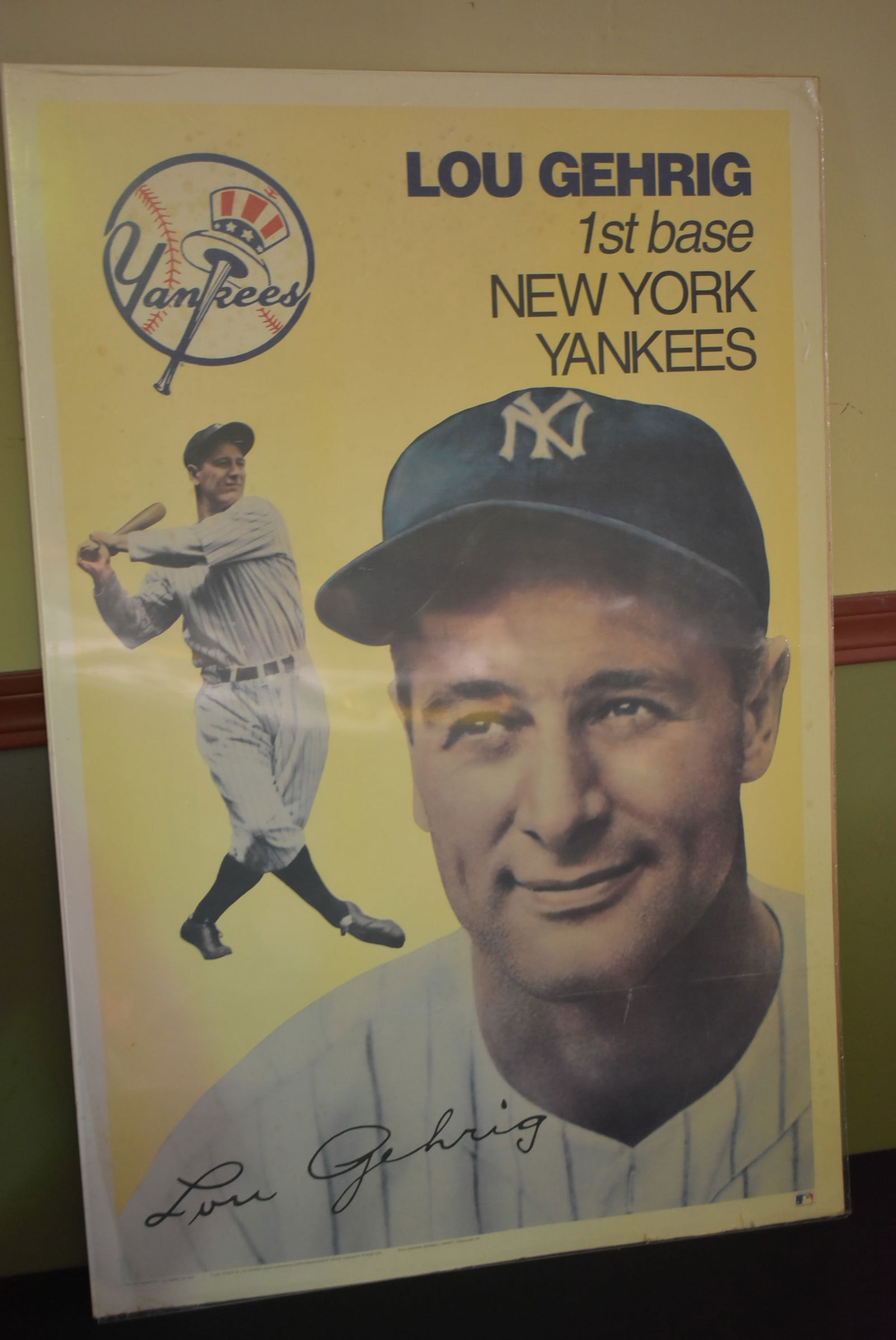 Vintage Lou Gehrig Cardboard Poster: Vintage Lou Gehrig Cardboard Poster. Has some edge wear, measures 37" x 24". Cannot be rolled