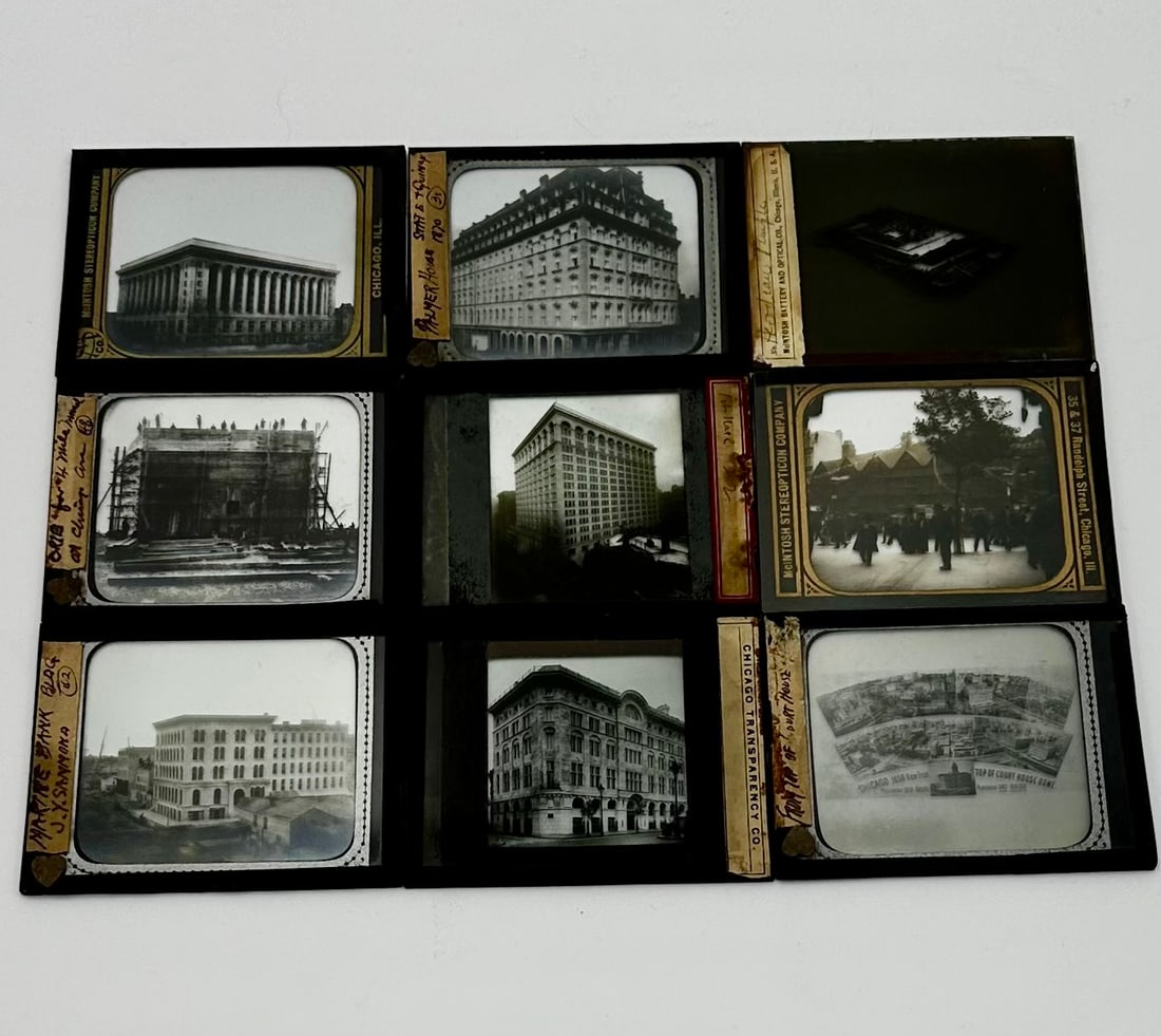 9 Glass slides - Most are of the reconstruction after the Great Chicago Fire (1 of 5)