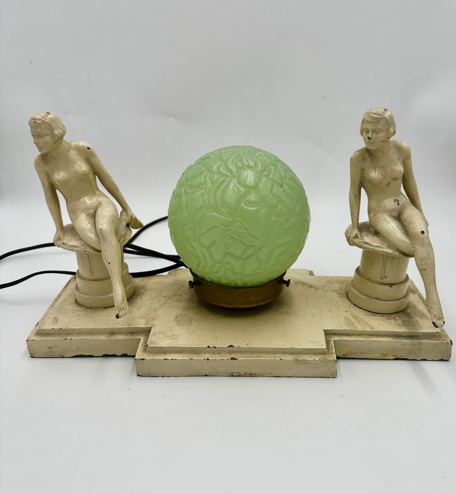 Art Deco Frankart? Nude Woman Lamp with Green Crackle Globe: Art Deco We Believe to Be Frankart - Nude Woman Lamp with Green Crackle Globe, not featured in the 1930 Catalogue that I Have, but could have just not been carried in 1930, this is unmarked (common fo