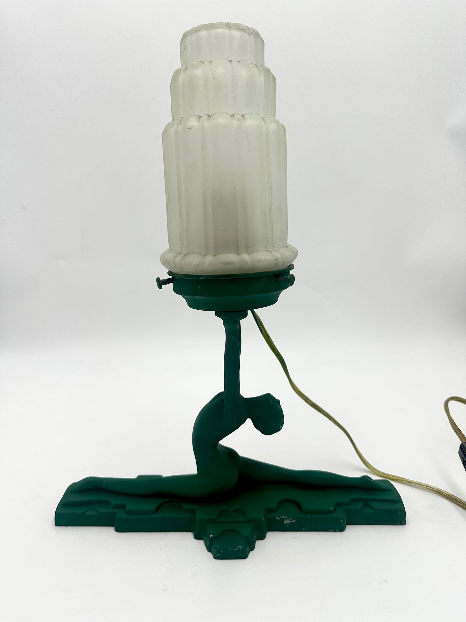 Art Deco Frankart Sarsaparilla Nude Nymph Woman Splits Lamp: Frankart Lamp of a Nude nymph Woman doing the Splits - this However is marked Sarsaparilla and is part of a reproduction line. overall good shape