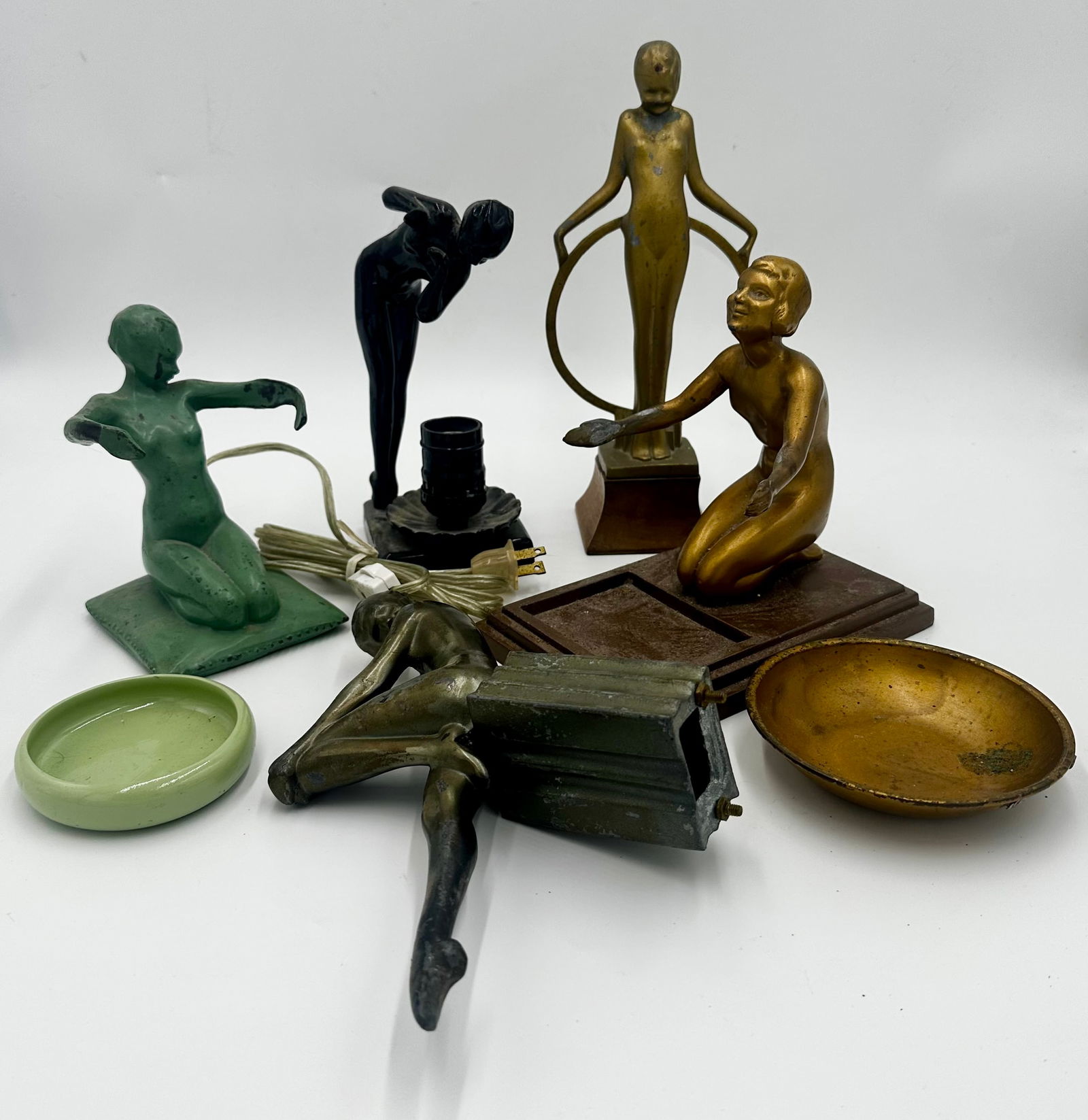 Lot of Art Deco Nude Lamp and Ashtray Parts and Pieces Including Frankart: Lot of Art Deco Nude Lamp and Ashtray Parts and Pieces Including Frankart - This Lot is as-is - pieces may be broken or missing parts or reproductions etc. you get what you see.